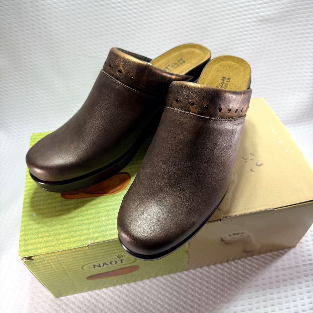 NAOT Mover 38006 Womens 9 EU 40 Leather Wedge Clogs Antique Burnt Copper NIB